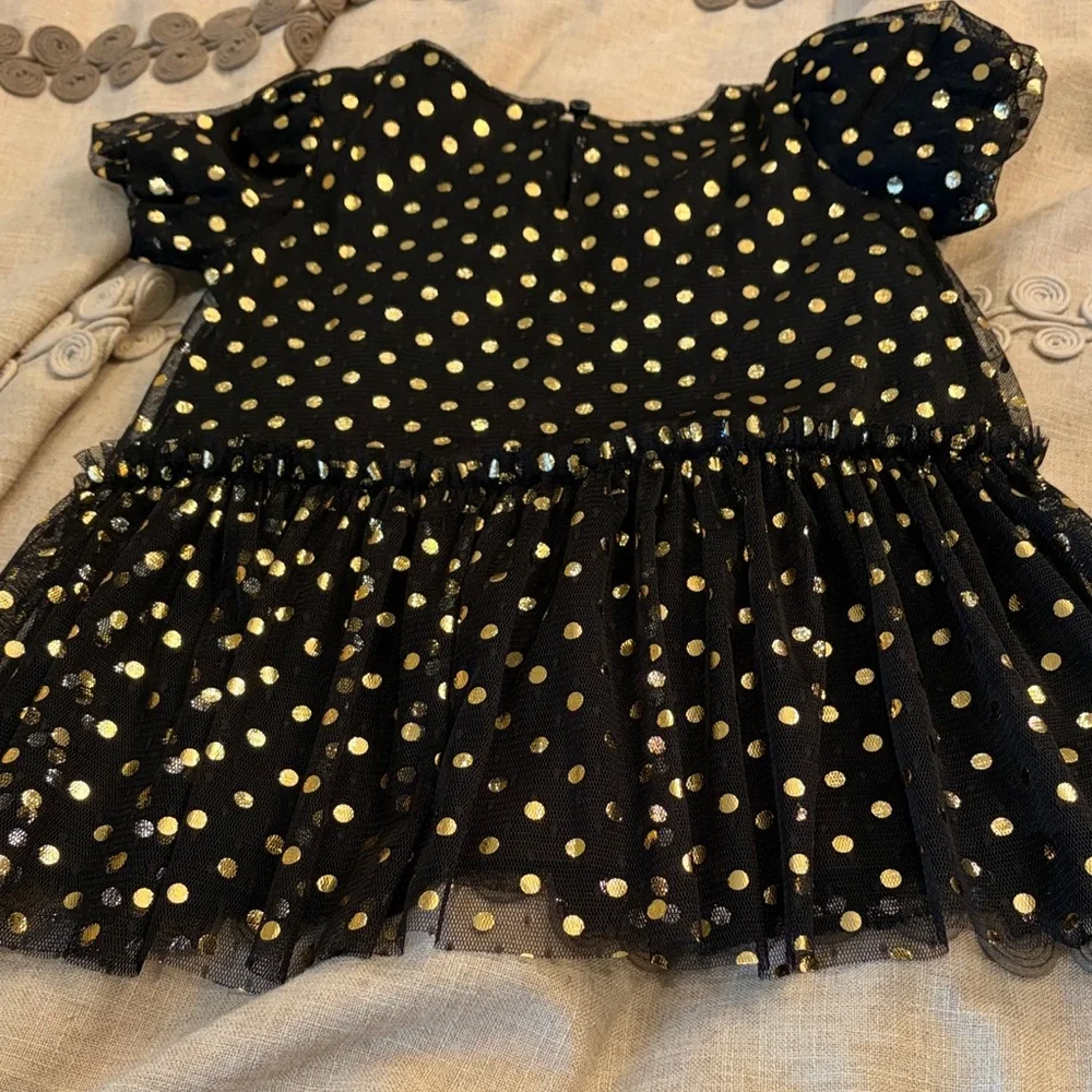J. Crew's Girls' Shiny Black and Gold Polka-Dot Dress/NWT/2